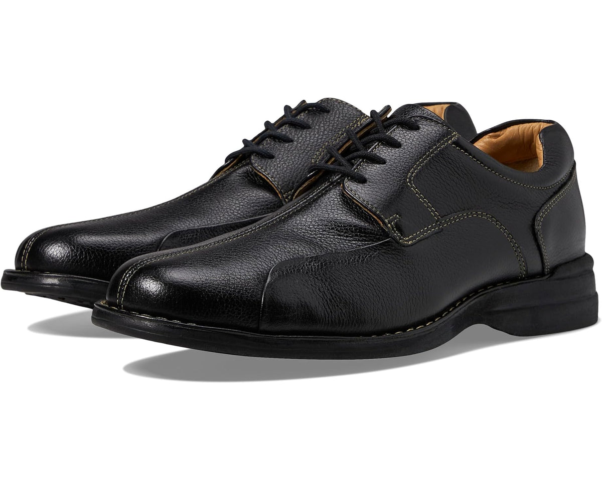 Men's Johnston & Murphy Shuler Causal Dress Bike Toe Oxford Black Tumbled Grain